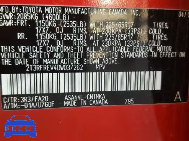 2013 TOYOTA RAV4 XLE 2T3RFREV4DW037262 image 9