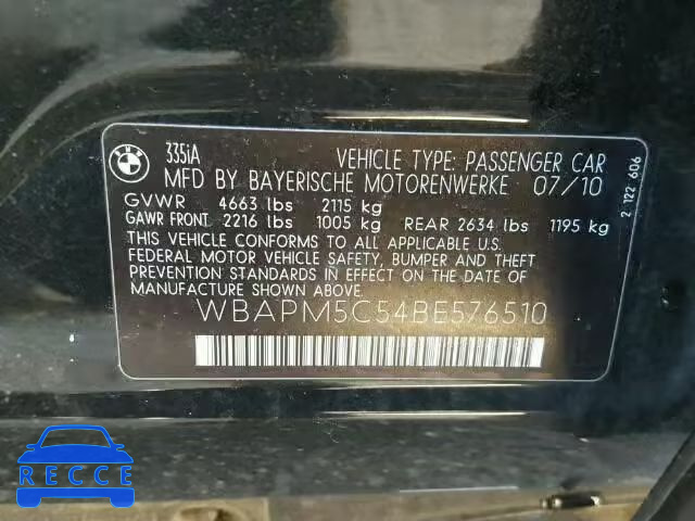 2011 BMW 335I WBAPM5C54BE576510 Bild 9