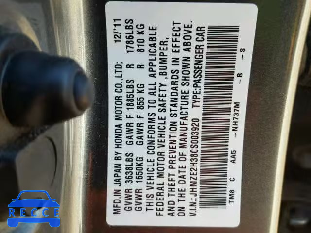 2012 HONDA INSIGHT JHMZE2H38CS003920 image 9