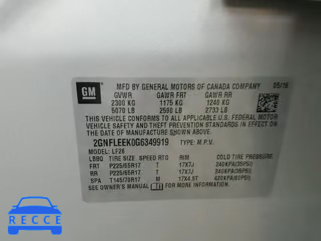 2016 CHEVROLET EQUINOX LS 2GNFLEEK0G6349919 image 9