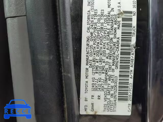 2005 TOYOTA TACOMA ACCESS CAB 5TEUU42N75Z063013 зображення 9