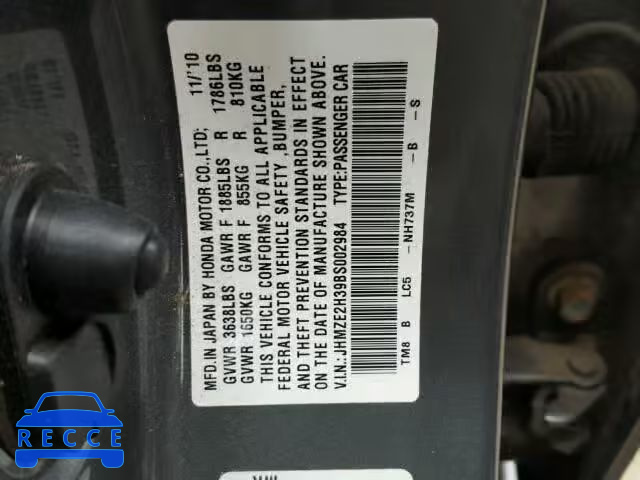 2011 HONDA INSIGHT JHMZE2H39BS002984 image 9