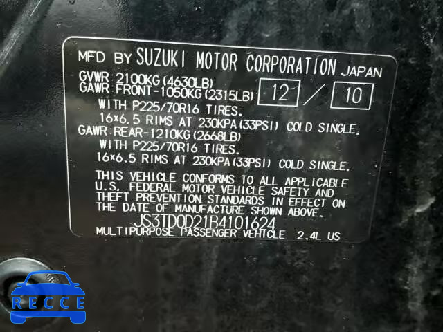 2011 SUZUKI GRAND VITA JS3TD0D21B4101624 image 9