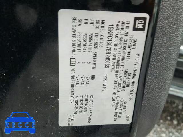 2008 GMC YUKON 1GKFC13078R245635 image 9