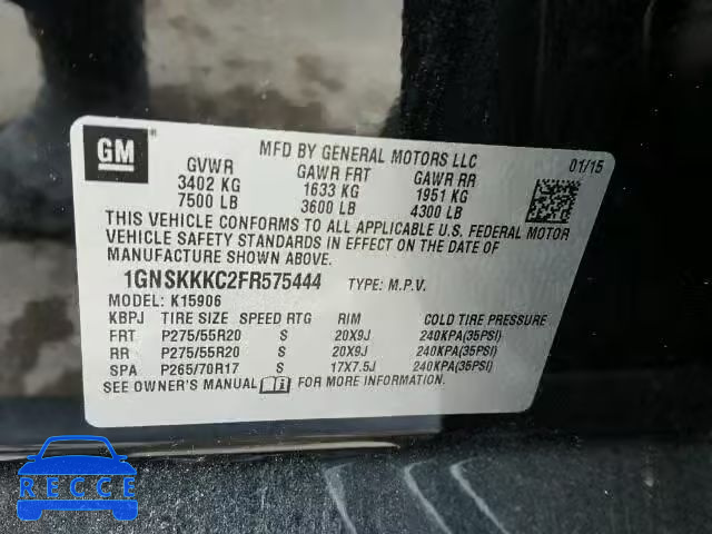 2015 CHEVROLET K1500 SUBU 1GNSKKKC2FR575444 image 9