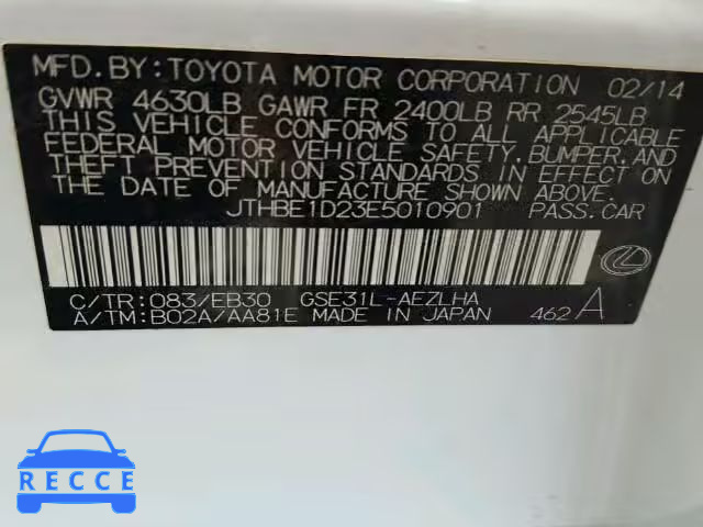 2014 LEXUS IS350 JTHBE1D23E5010901 image 9