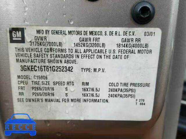 2001 GMC YUKON XL C 3GKEC16T61G252342 image 9