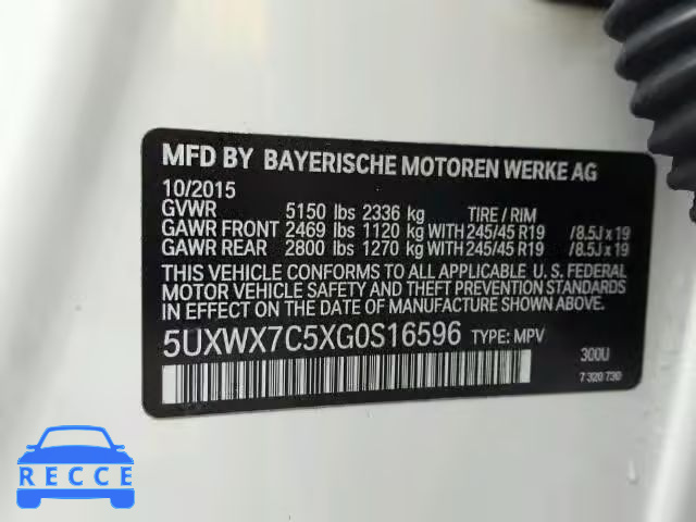 2016 BMW X3 XDRIVE3 5UXWX7C5XG0S16596 зображення 9