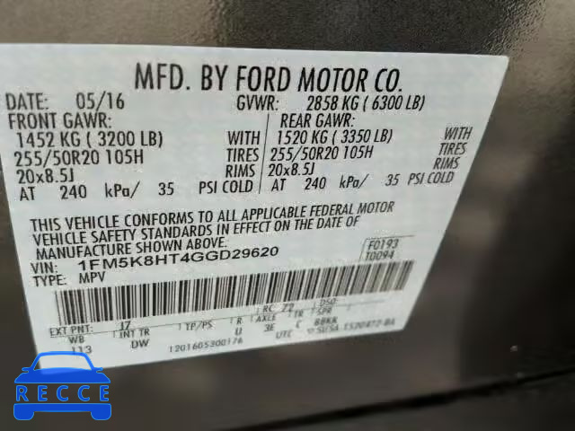 2016 FORD EXPLORER P 1FM5K8HT4GGD29620 image 9