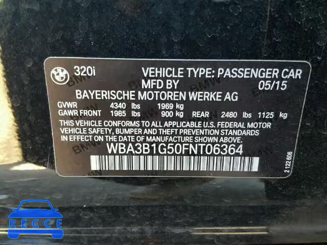 2015 BMW 320I WBA3B1G50FNT06364 зображення 9