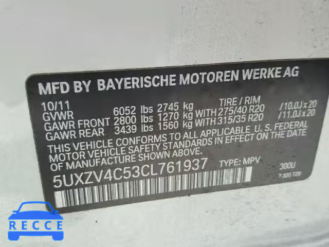 2012 BMW X5 XDRIVE3 5UXZV4C53CL761937 image 9