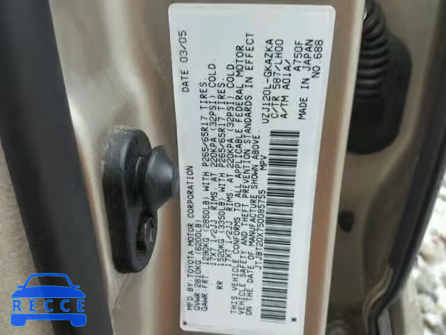 2005 LEXUS GX 470 JTJBT20X750085755 image 9
