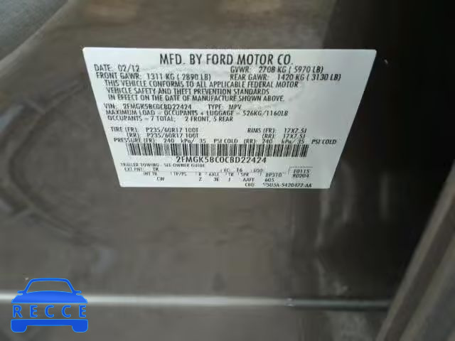 2012 FORD FLEX SE 2FMGK5BC0CBD22424 image 9