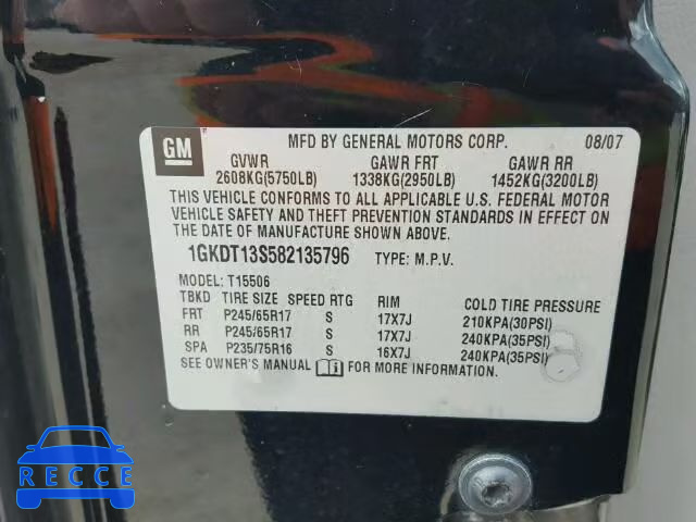 2008 GMC ENVOY 1GKDT13S582135796 Bild 9