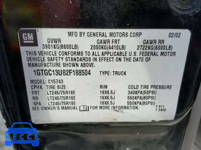 2002 GMC SIERRA C15 1GTGC13U82F188504 image 9