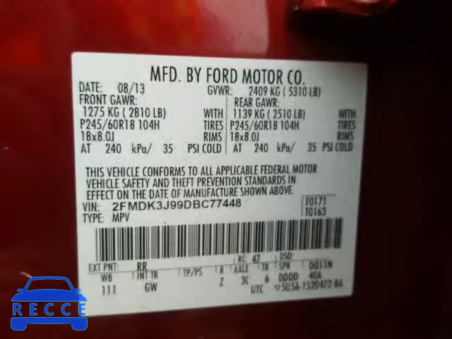 2013 FORD EDGE SEL 2FMDK3J99DBC77448 image 9