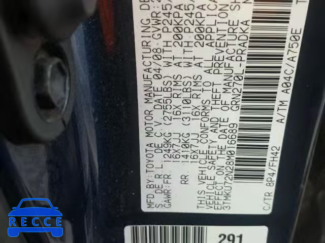 2008 TOYOTA TACOMA PRE 3TMKU72N28M016689 image 9