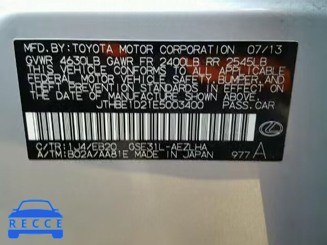 2014 LEXUS IS350 JTHBE1D21E5003400 image 9