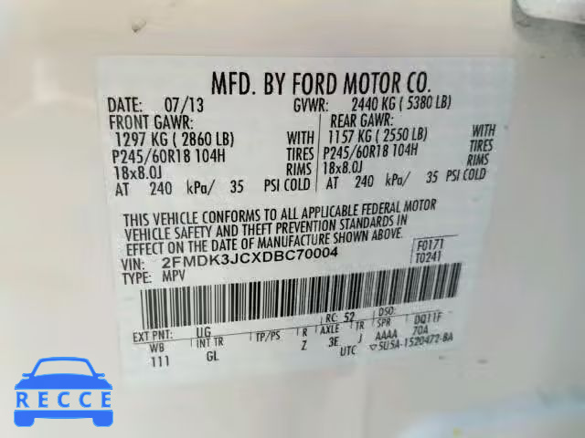 2013 FORD EDGE SEL 2FMDK3JCXDBC70004 Bild 9