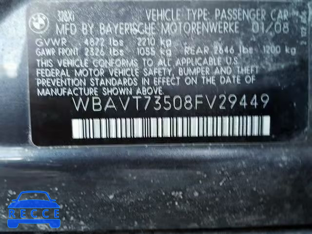 2008 BMW 328XIT WBAVT73508FV29449 image 9