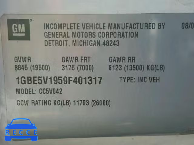 2009 CHEVROLET C5500 C5V0 1GBE5V1959F401317 image 9