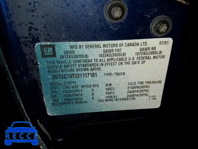 2002 GMC SIERRA C15 2GTEC19T021117181 зображення 9