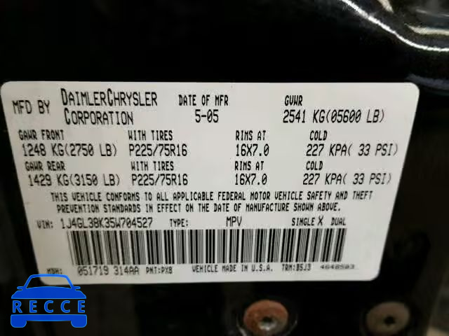 2005 JEEP LIBERTY RE 1J4GL38K35W704527 image 9