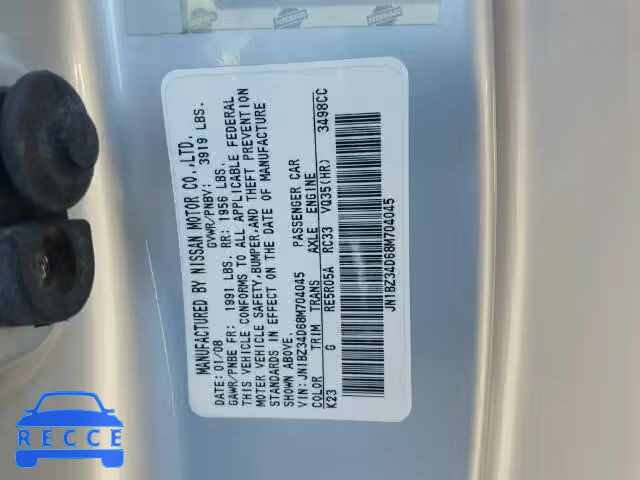 2008 NISSAN 350Z JN1BZ34D68M704045 image 9