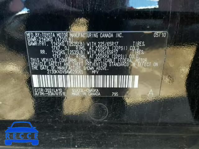 2010 TOYOTA RAV4 LTD 2T3DK4DV9AW029065 image 9