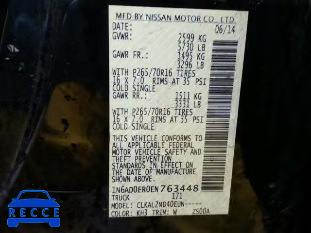 2014 NISSAN FRONTIER S 1N6AD0ER0EN763448 зображення 9
