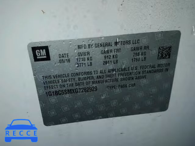 2016 CHEVROLET CRUZE LS 1G1BC5SMXG7282929 image 9