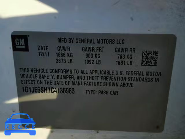 2012 CHEVROLET SONIC LTZ 1G1JE6SH7C4136983 image 9