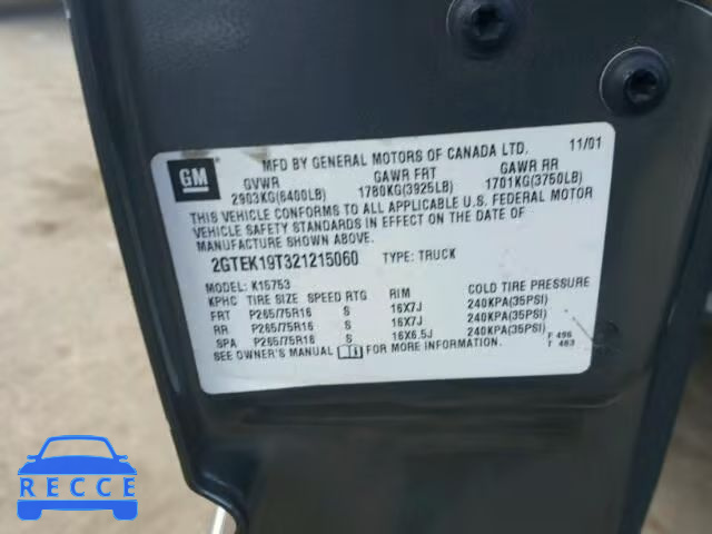 2002 GMC SIERRA K15 2GTEK19T321215060 image 9