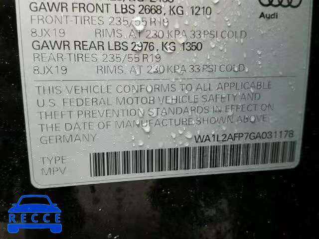 2016 AUDI Q5 PREMIUM WA1L2AFP7GA031178 image 9