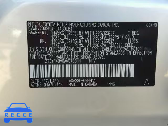 2010 TOYOTA RAV4 LTD 2T3YF4DV6AW048811 image 9