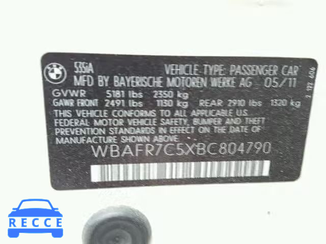 2011 BMW 535I WBAFR7C5XBC804790 зображення 9