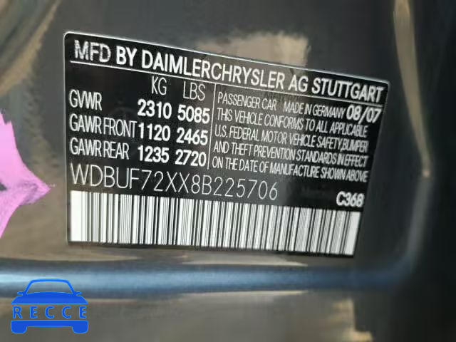 2008 MERCEDES-BENZ E550 WDBUF72XX8B225706 зображення 9
