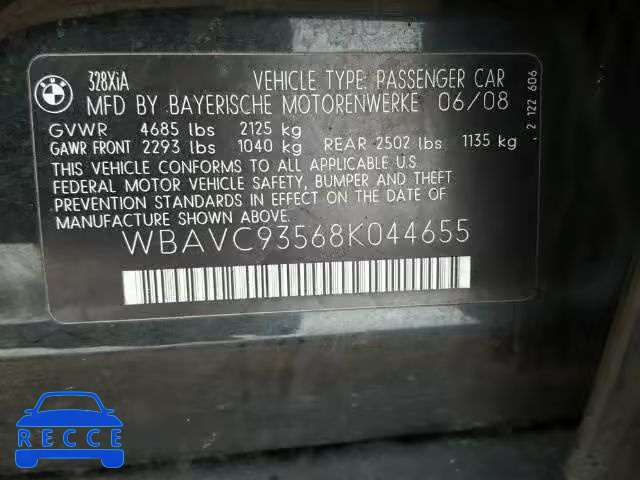 2008 BMW 328XI WBAVC93568K044655 image 9