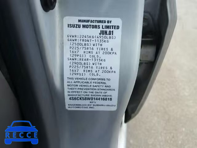 2001 HONDA PASSPORT E 4S6CK58W014416818 image 9
