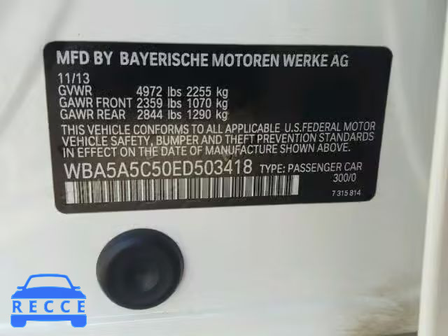 2014 BMW 528I WBA5A5C50ED503418 зображення 9