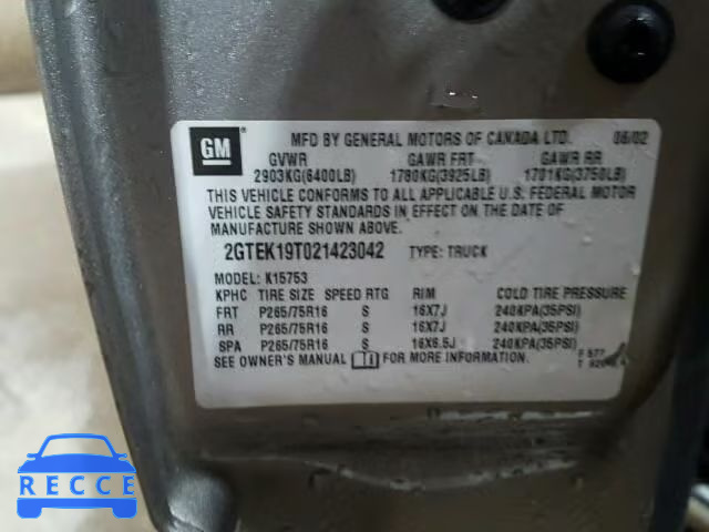2002 GMC SIERRA K15 2GTEK19T021423042 image 9