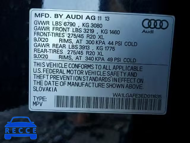 2014 AUDI Q7 PREMIUM WA1LGAFE3ED011635 зображення 9