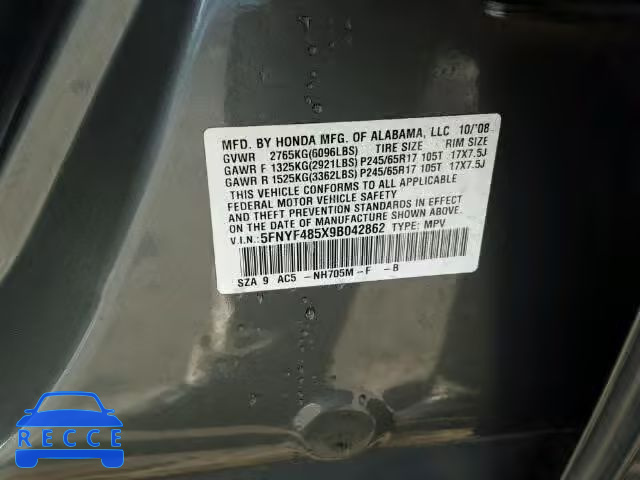 2009 HONDA PILOT EXL 5FNYF485X9B042862 image 9