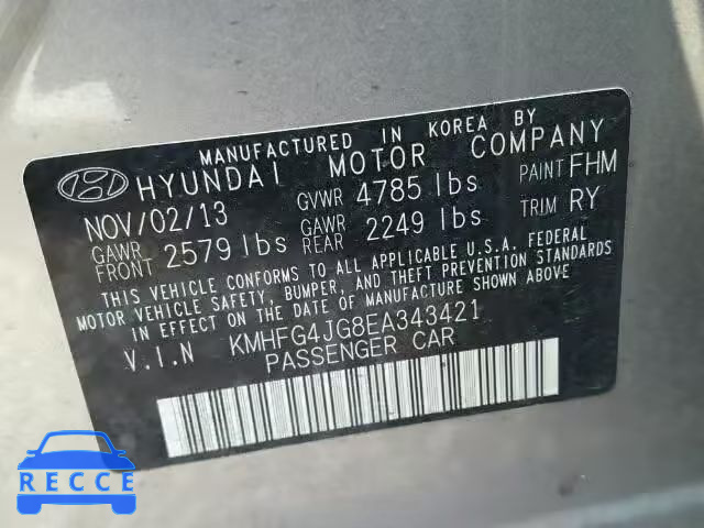 2014 HYUNDAI AZERA KMHFG4JG8EA343421 зображення 9