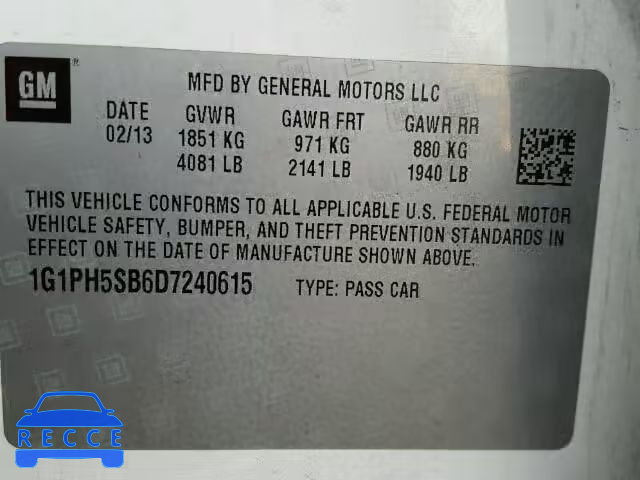 2013 CHEVROLET CRUZE ECO 1G1PH5SB6D7240615 image 9