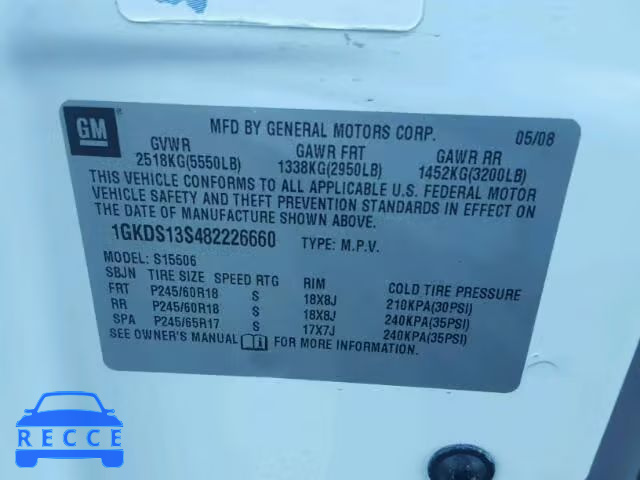 2008 GMC ENVOY 1GKDS13S482226660 image 9