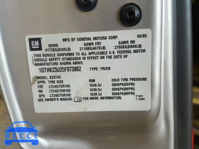 2005 GMC SIERRA K25 1GTHK23U25F973862 image 9
