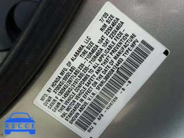 2005 HONDA ODYSSEY TO 5FNRL38855B124493 image 9