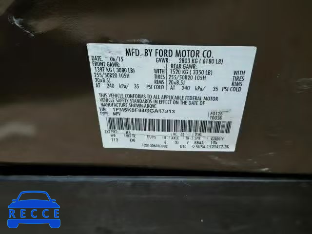 2016 FORD EXPLORER L 1FM5K8F84GGA17313 image 9