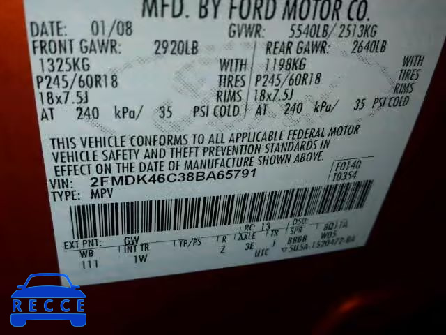 2008 FORD EDGE SE AW 2FMDK46C38BA65791 image 9